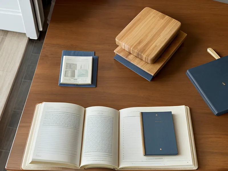 A close-up of a binder divider and a calculator on a kitchen table.