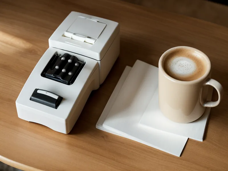 A metal three-hole punch sitting on a stack of white paper.