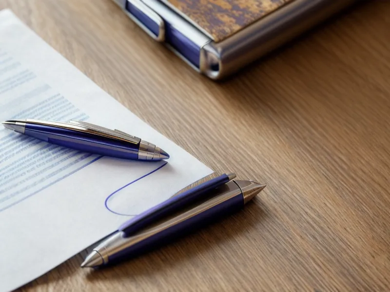 Close-up of a pen and calculator on a printed legal document.