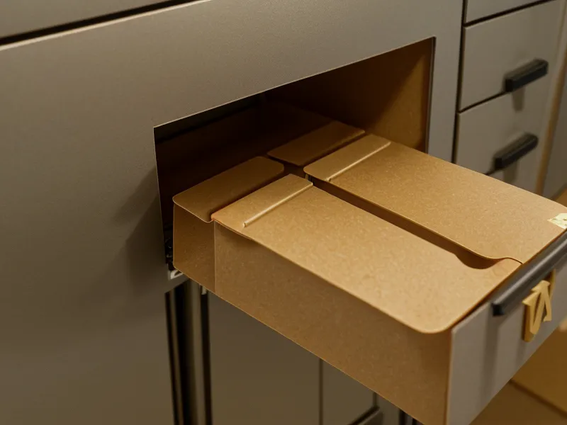 A folder labeled Tax 2026 being placed into a metallic filing cabinet.