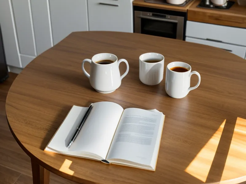 Close-up of a hand-labeled legal binder tab for a will on a kitchen table