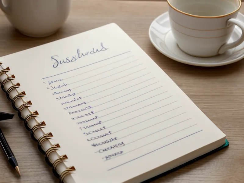 A close-up of a handwritten digital password list in a small notebook on a table.