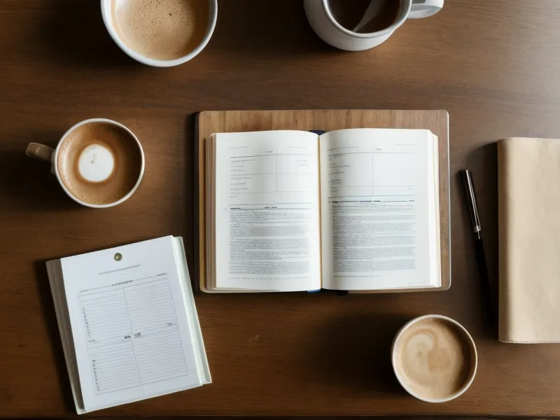 A close-up of a home repair binder and a printed legal form on a maple table.